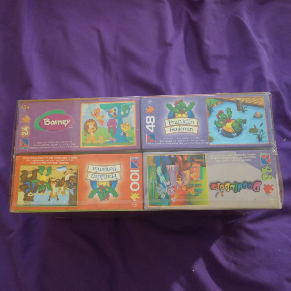 Vintage Sure-Lox Barney Doodlebops & Franklin Benjamin Puzzles New Never Used